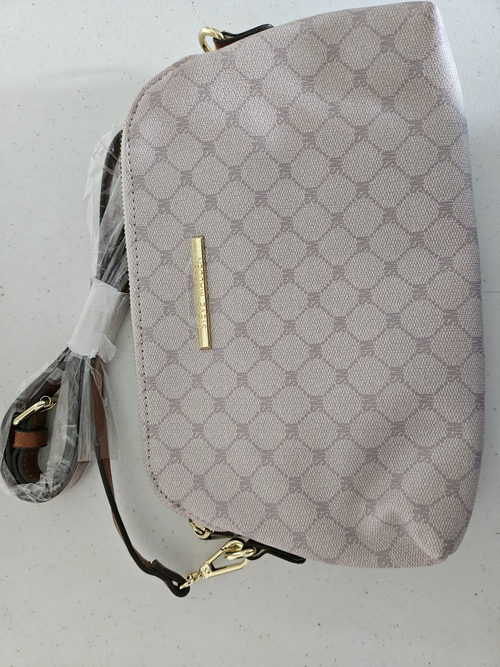 NWT Steve Madden Mauve Taupe Checkered Monogram Dome Crossbody Bag